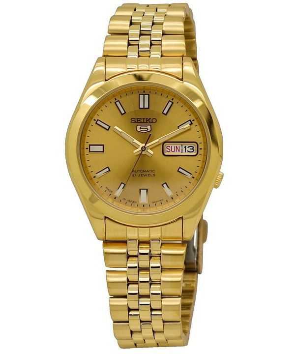 Orologio da uomo automatico Seiko 5 tono oro Jubilee con quadrante dorato 21 gioielli SNKF82J1