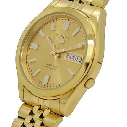 Orologio da uomo automatico Seiko 5 tono oro Jubilee con quadrante dorato 21 gioielli SNKF82J1