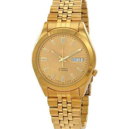 Orologio da uomo Seiko 5 tono oro in acciaio inossidabile quadrante dorato automatico 21 gioielli SNKF90J1