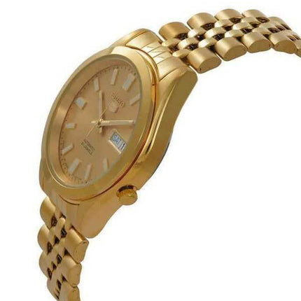 Orologio da uomo Seiko 5 tono oro in acciaio inossidabile quadrante dorato automatico 21 gioielli SNKF90J1