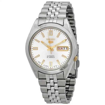 Orologio da uomo automatico Seiko 5 in acciaio inossidabile quadrante argento 21 gioielli SNKG39J1
