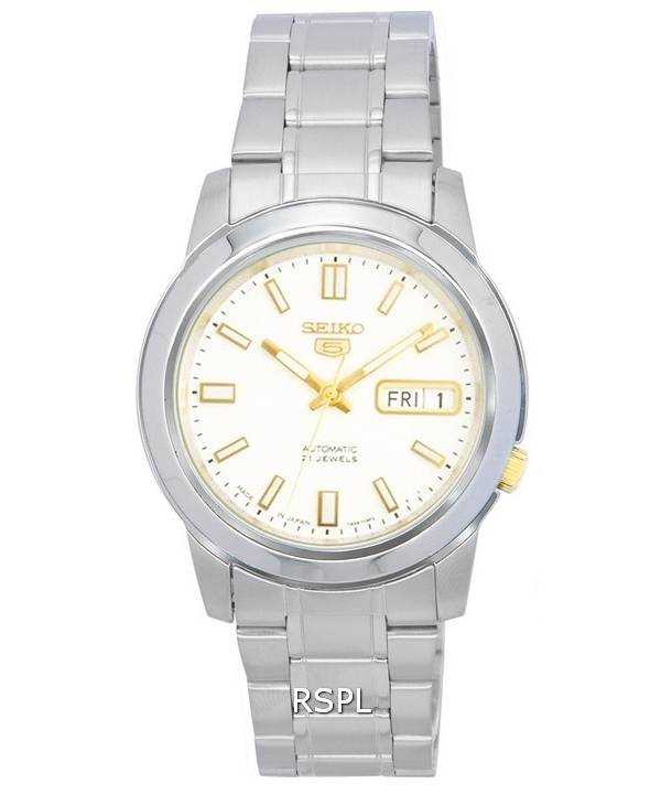 Orologio da uomo automatico Seiko 5 in acciaio inossidabile con quadrante bianco SNKK07 SNKK07J1 SNKK07J