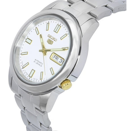 Orologio da uomo automatico Seiko 5 in acciaio inossidabile con quadrante bianco SNKK07 SNKK07J1 SNKK07J