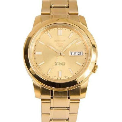 Orologio da uomo automatico Seiko 5 tono oro in acciaio inossidabile quadrante dorato 21 gioielli SNKK20K1