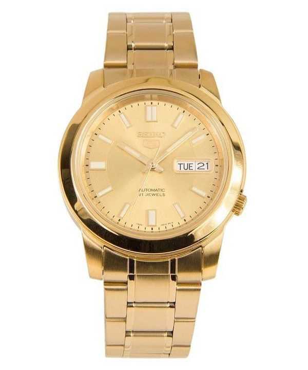 Orologio da uomo automatico Seiko 5 tono oro in acciaio inossidabile quadrante dorato 21 gioielli SNKK20K1