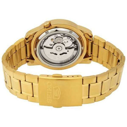 Orologio da uomo automatico Seiko 5 tono oro in acciaio inossidabile quadrante nero 21 gioielli SNKK22K1