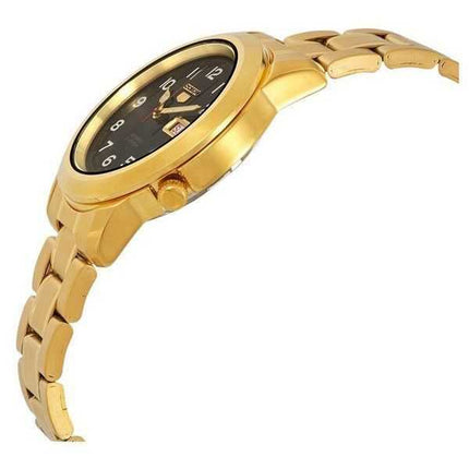 Orologio da uomo automatico Seiko 5 tono oro in acciaio inossidabile quadrante nero 21 gioielli SNKK40J1