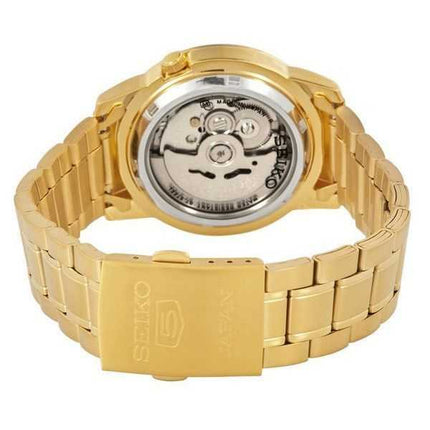 Orologio da uomo automatico Seiko 5 tono oro in acciaio inossidabile quadrante nero 21 gioielli SNKK40J1