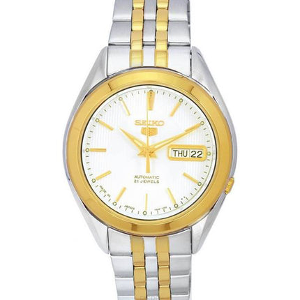 Orologio da uomo Seiko 5 bicolore in acciaio inossidabile bianco quadrante arabo automatico SNKL24 SNKL24J1 SNKL24J