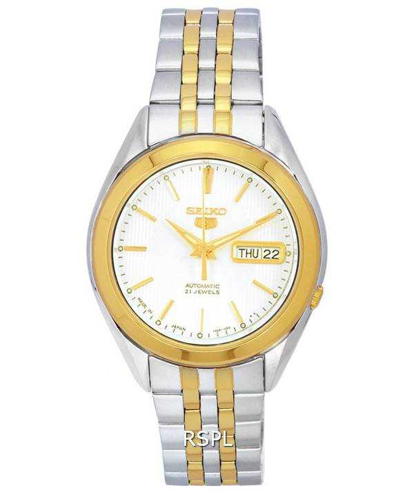Orologio da uomo Seiko 5 bicolore in acciaio inossidabile bianco quadrante arabo automatico SNKL24 SNKL24J1 SNKL24J