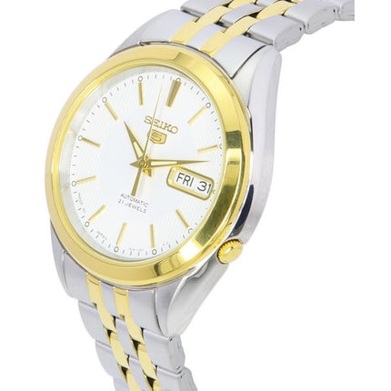 Orologio da uomo Seiko 5 bicolore in acciaio inossidabile bianco quadrante arabo automatico SNKL24 SNKL24J1 SNKL24J