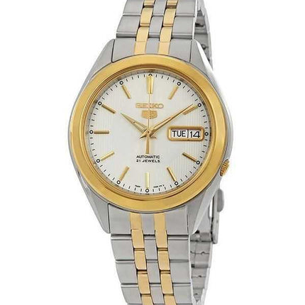 Orologio da uomo Seiko 5 Two Tone Stainless Steel White Dial 21 Jewels Automatic SNKL24K1