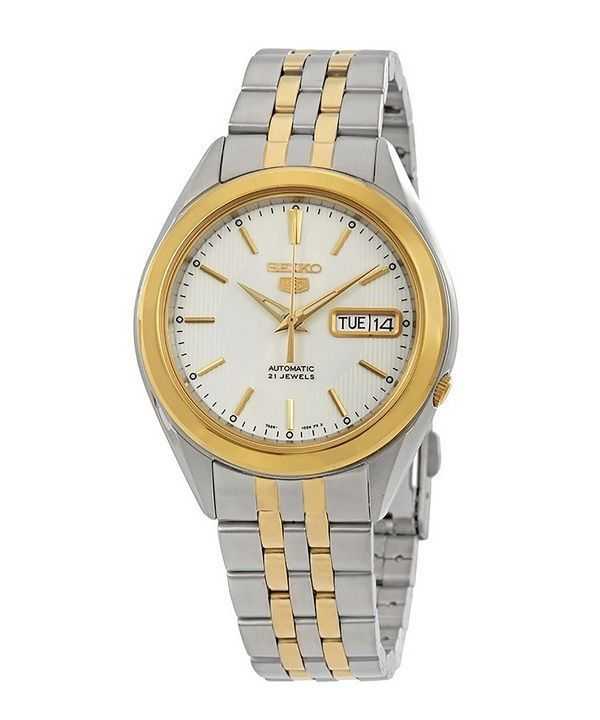 Orologio da uomo Seiko 5 Two Tone Stainless Steel White Dial 21 Jewels Automatic SNKL24K1