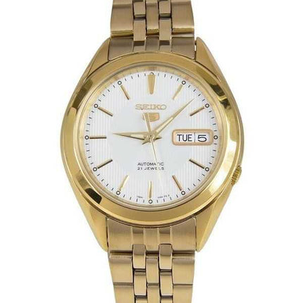 Orologio da uomo automatico Seiko 5 tono oro in acciaio inossidabile quadrante bianco 21 gioielli SNKL26K1