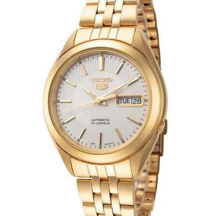 Orologio da uomo automatico Seiko 5 tono oro in acciaio inossidabile quadrante bianco 21 gioielli SNKL26K1