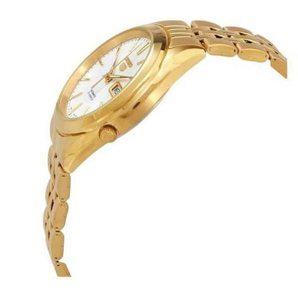 Orologio da uomo automatico Seiko 5 tono oro in acciaio inossidabile quadrante bianco 21 gioielli SNKL26K1