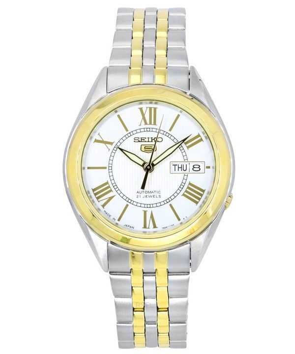 Orologio da uomo automatico Seiko 5 bicolore in acciaio inossidabile con quadrante argentato 21 gioielli SNKL36J1