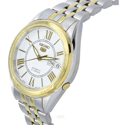 Orologio da uomo automatico Seiko 5 bicolore in acciaio inossidabile con quadrante argentato 21 gioielli SNKL36J1