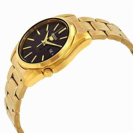 Orologio da uomo Seiko 5 Sports in acciaio inossidabile color oro con quadrante nero, 21 gioielli, automatico SNKL50K1