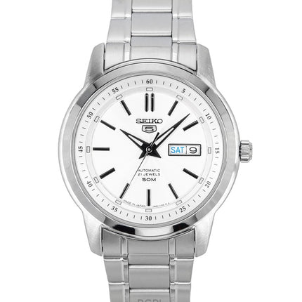 Orologio da uomo Seiko 5 in acciaio inossidabile con quadrante argentato, 21 gioielli, automatico, SNKM83J1