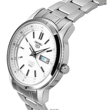 Orologio da uomo Seiko 5 in acciaio inossidabile con quadrante argentato, 21 gioielli, automatico, SNKM83J1
