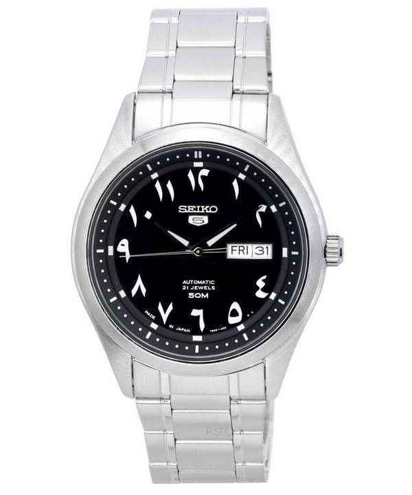 Orologio da uomo Seiko 5 ricondizionato in acciaio inossidabile con quadrante arabo nero automatico SNKP21 SNKP21J1 SNKP21J