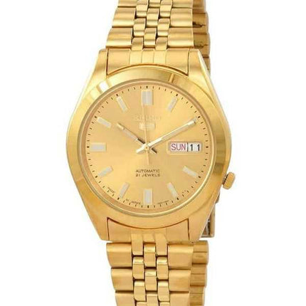 Orologio da uomo automatico Seiko 5 tono oro Jubilee con quadrante dorato 21 gioielli SNXC38J5