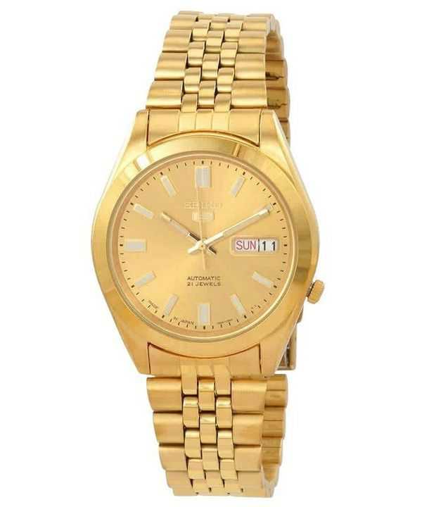 Orologio da uomo automatico Seiko 5 tono oro Jubilee con quadrante dorato 21 gioielli SNXC38J5