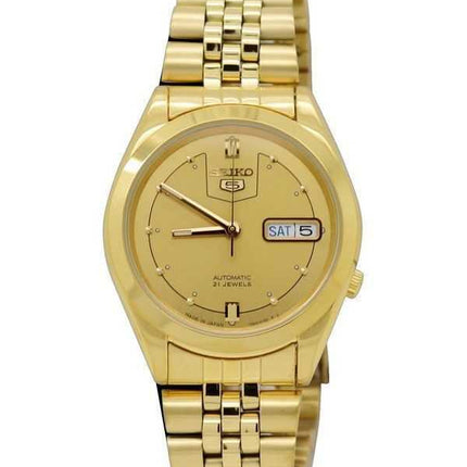 Orologio da uomo automatico Seiko 5 tono oro Jubilee con quadrante dorato 21 gioielli SNXC50J5