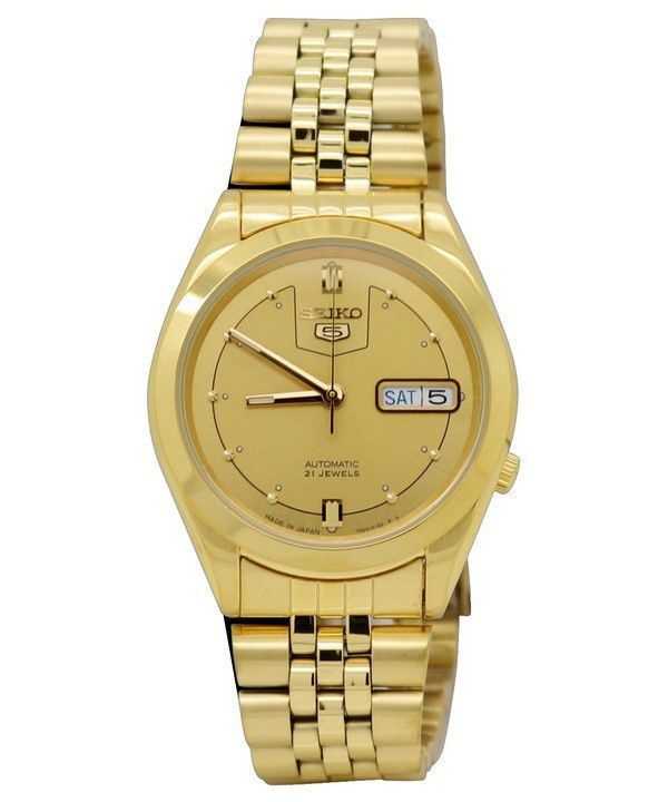 Orologio da uomo automatico Seiko 5 tono oro Jubilee con quadrante dorato 21 gioielli SNXC50J5