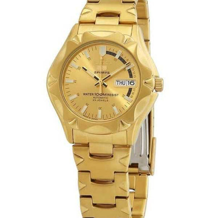 Orologio da uomo automatico Seiko 5 sportivo tono oro in acciaio inossidabile quadrante dorato 23 gioielli SNZ450J1 100M