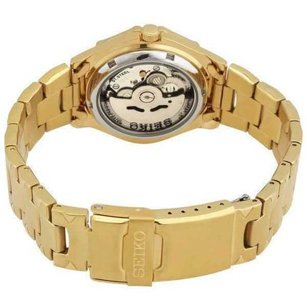 Orologio da uomo automatico Seiko 5 sportivo tono oro in acciaio inossidabile quadrante dorato 23 gioielli SNZ450J1 100M