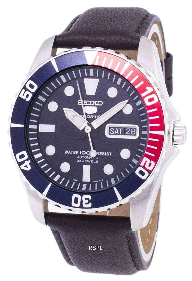 Orologio da uomo automatico Seiko 5 rapporti in pelle marrone scuro SNZF15K1-LS11