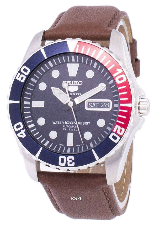 Orologio da uomo con quadrante automatico sportivo Seiko 5 in pelle marrone SNZF15K1-LS12