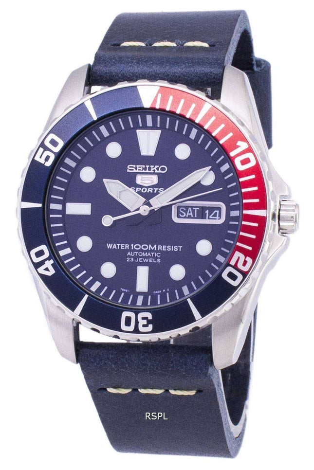 Seiko 5 Sports SNZF15K1-LS15 Orologio da uomo automatico cinturino in pelle blu scuro