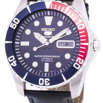 Orologio da uomo con quadrante automatico sportivo Seiko 5 in pelle nera SNZF15K1-LS6