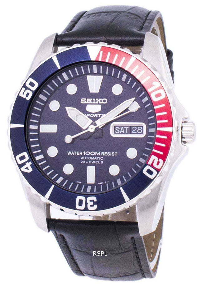 Orologio da uomo con quadrante automatico sportivo Seiko 5 in pelle nera SNZF15K1-LS6
