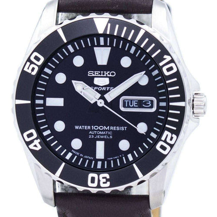 Seiko 5 Sports Automatic 23 Jewels Ratio Orologio da uomo in pelle marrone scuro SNZF17J1-LS11