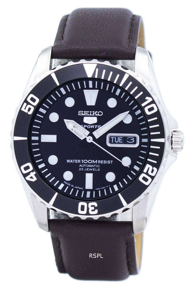 Seiko 5 Sports Automatic 23 Jewels Ratio Orologio da uomo in pelle marrone scuro SNZF17J1-LS11