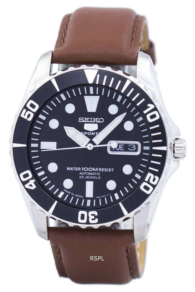Orologio da uomo automatico Seiko 5 con cinturino in pelle con quadrante marrone 23 SNZF17J1-LS12