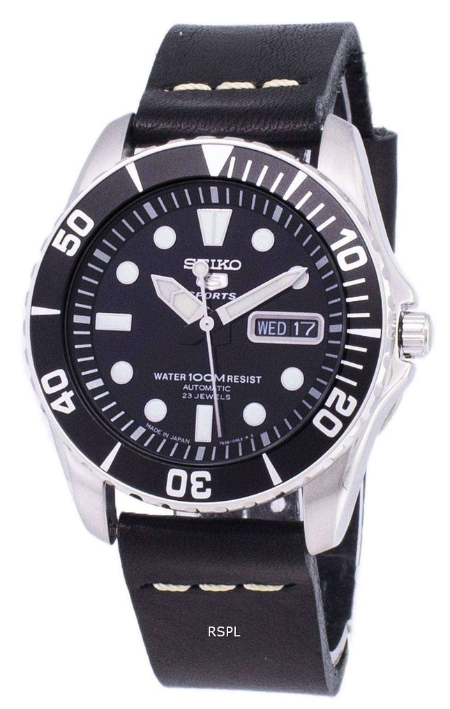 Seiko 5 Sports SNZF17J1-LS14 Orologio da uomo automatico cinturino in pelle nera fabbricato in Giappone