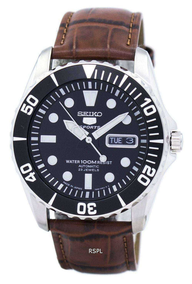 Orologio da uomo automatico Seiko 5 con rapporto 23 in pelle marrone SNZF17J1-LS7 Orologio da uomo