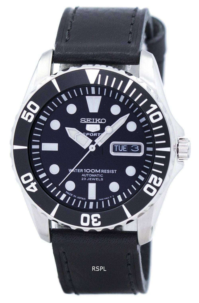 Orologio da uomo automatico Seiko 5 con cinturino e quadrante nero 23 SNZF17J1-LS8 da uomo
