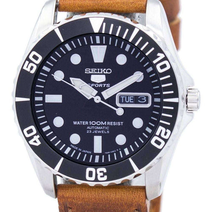 Orologio da uomo automatico Seiko 5 con cinturino in pelle, con quadrante nero 23 SNZF17J1-LS9