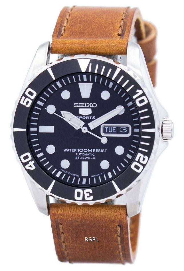 Orologio da uomo automatico Seiko 5 con cinturino in pelle, con quadrante nero 23 SNZF17J1-LS9