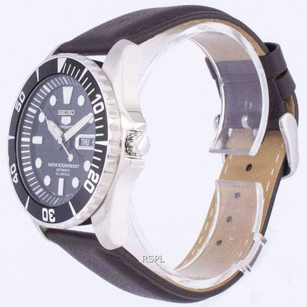 Orologio da uomo automatico Seiko 5 rapporti in pelle marrone scuro SNZF17K1-LS11
