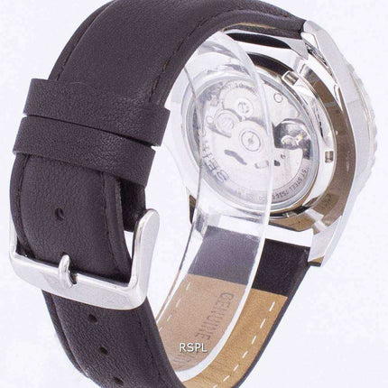 Orologio da uomo automatico Seiko 5 rapporti in pelle marrone scuro SNZF17K1-LS11