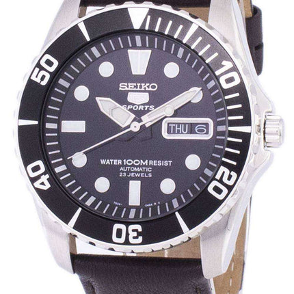 Orologio da uomo automatico Seiko 5 rapporti in pelle marrone scuro SNZF17K1-LS11