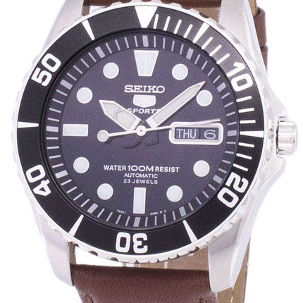 Orologio da uomo con quadrante automatico sportivo in pelle marrone con quadrante Seiko 5 Sport SNZF17K1-LS12