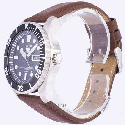 Orologio da uomo con quadrante automatico sportivo in pelle marrone con quadrante Seiko 5 Sport SNZF17K1-LS12